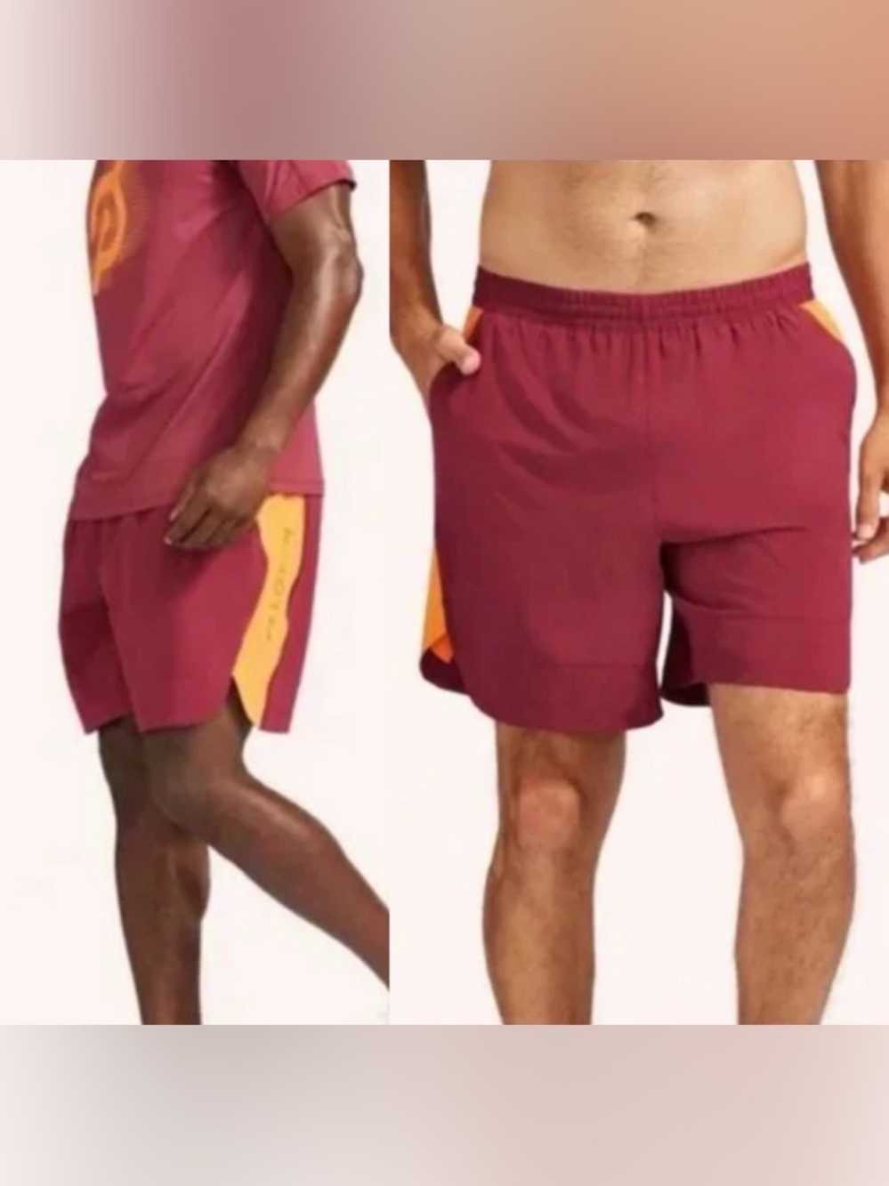 Peloton Shorts Mens size Large sessions 7' Lined Velocity Maroon Orange Workout